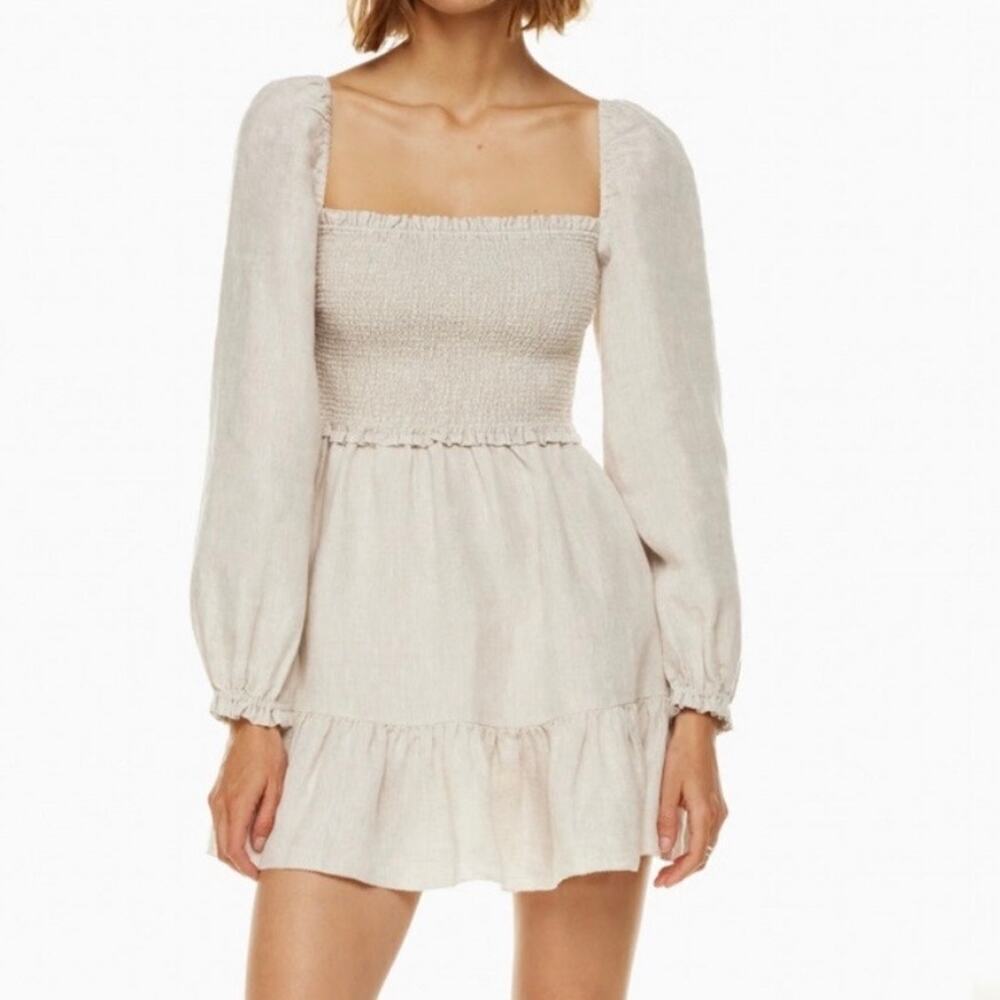 Aritzia Wilfred Tempest Linen Smocked Mini Dress Size M